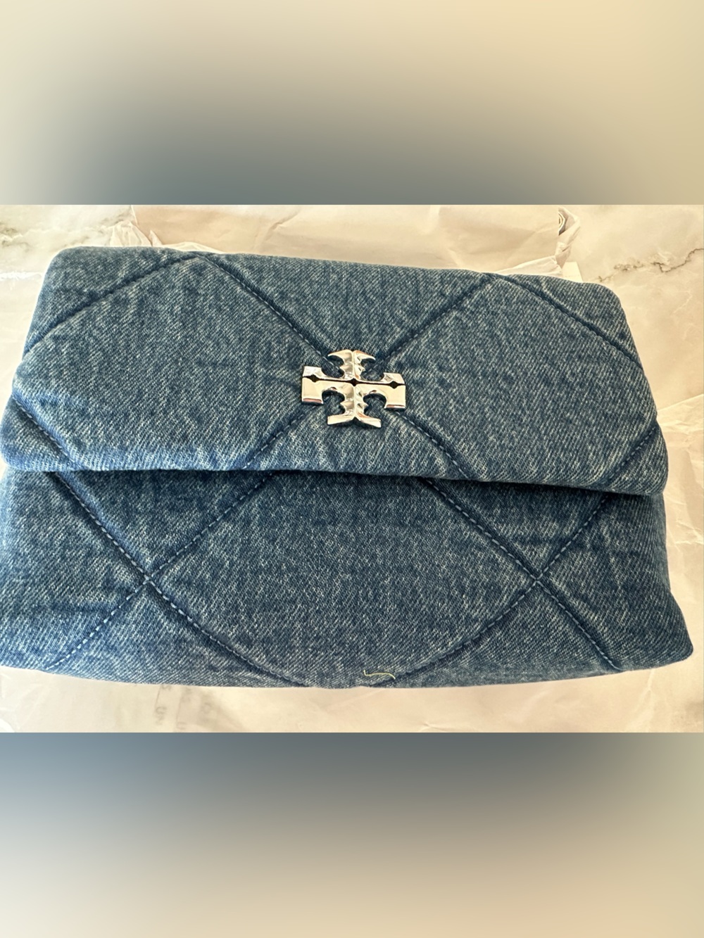 ToryBurch kira small quilted denim shoulder bag